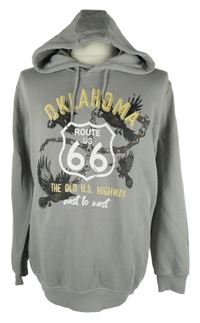 Pánská béžová mikina s potiskem a kapucí Route66