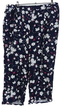 Dámské tmavomodré květované culottes kalhoty s páskem Bonprix