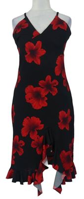 Dámské černo-červené květované šaty 