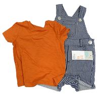 2set- modré pruhované riflové laclové kraťasy+ oranžové tričko Primark