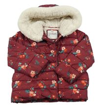 Vínová květinová šusťáková zimní bunda s kapucí M&S