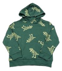 Tmavozelená mikina s dinosaury a kapucí H&M