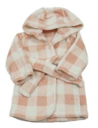 Růžovo-bílý kostkovaný chlupatý župan s kapucí George