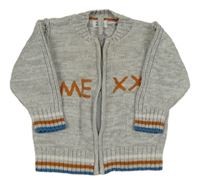 Světlešedý propínací svetr s logem a proužky mexx