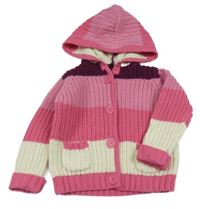 Růžovo-bílo-fialový pruhovaný propínací svetr s kapucí Bluezoo