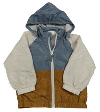 Modro-hnědo-smetanová šusťáková jarní bunda s kapucí H&M