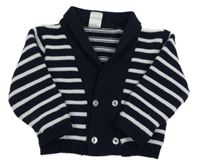 Tmavomodro-bílý pruhovaný propínací svetr