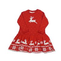 Červené pletené šaty s jelenem George