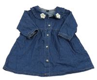 Modré riflové propínací šaty s kytičkami Shein