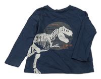 Tmavomodré triko s dinosaurem Vertbaudet