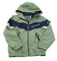 Zeleno-modrá šusťáková jarní bunda s nápisy a kapucí C&A