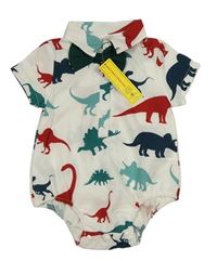 Bílé košilové body s dinosaury a motýlkem Shein 