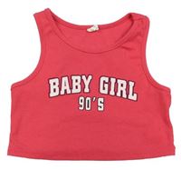 Růžový žebrovaný crop top s nápisem Shein