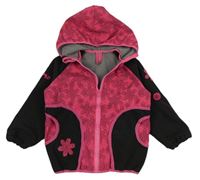 Fuchsiovo-černá softshellová bunda s květy a kapucí 