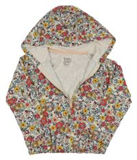 Bílo-barevná květovaná propínací mikina s kapucí C&A