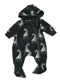 Tmavošedá fleecová kombinéza s žirafami a kapucí Next