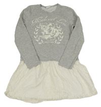 Šedé teplákové šaty s krajkovou sukní a potiskem Yigga