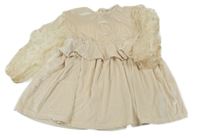 Světlebéžové sametové šaty s organzovými rukávy a kytičkami Lcw