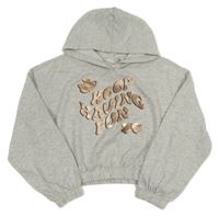 Světlešedá melírovaná crop mikina s nápisem a kapucí H&M