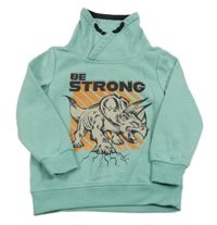 Světlezelená mikina s dinosaurem a komínovým límcem Dopodopo