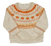 Smetanovo-oranžová vzorovaná mikina s dýněmi Shein