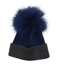 Tmavomodrá žebrovaná čepice s bambulí