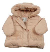 Růžová šusťáková zimní bunda s kapucí s kožešinou George