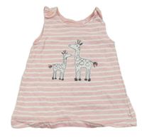 Růžovo-bílé pruhované šaty s žirafami Bluezoo