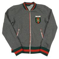 Šedá propínací mikina s pruhovanými lemy a nášivkou Gucci