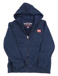 Tmavomodrá propínací mikina s potiskem a kapucí