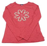 Růžové triko s květem a puntíky Okaidi