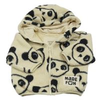 Smetanová huňatá zateplená bunda s pandami a kapucí Next