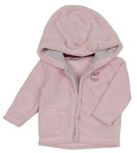 Světlerůžová chlupatá propínací mikina se zajícem a kapucí Ergee
