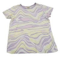 Levandulovo-bílo-žluté vzorované tričko 