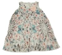 Smetanovo-zeleno-růžové šifonové plisované šaty s motýlky H&M