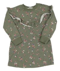 Khaki květované teplákové šaty s volánkem H&M