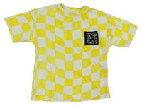 Bílo-žluté kostkované crop tričko s nášivkou Zara