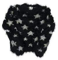 Černý chlupatý svetr s hvězdami 