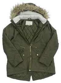 Khaki šusťáková zimní bunda s odepínací kapucí H&M