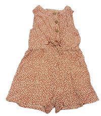 Cihlovo-bílý kytičkovaný letní overal zn. Matalan 