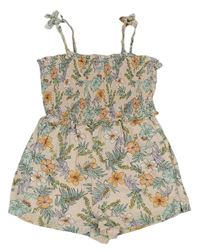 Světlerůžový květovaný kraťasový overal Primark