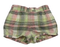 Khaki-růžové kostkované plátěné kraťasy GAP 