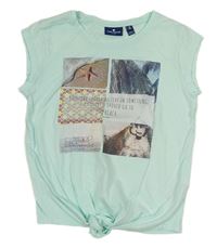 Světlezelené crop tričko s potiskem Tom Tailor