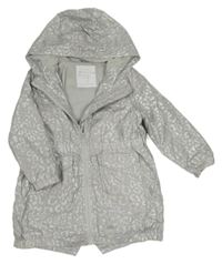 Stříbrná vzorovaná šusťáková podzimní parka s kapucí Matalan