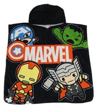 Černé froté osuškové pončo s hrdiny a kapucí Marvel