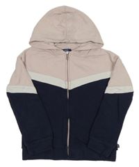 Světlerůžovo-tmavomodro-bílá propínací mikina s kapucí Okaidi 