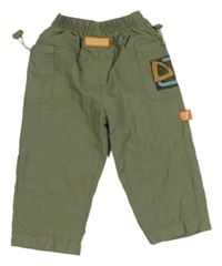 Khaki šusťákové podšité kalhoty s kapsami 