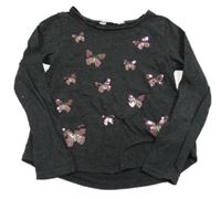 Tmavošedé triko s motýlky z flitrů H&M
