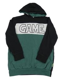 Černo-zeleno-bílá mikina s logem a kapucí Stop+go