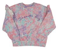 Fialovo-růžovo-tyrkysová batikovaná mikina s nápisem a volánky Primark